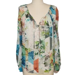 Anthropologie Leifsdottir Catappa Peasant Silk Blouse Sz 4 S semisheer
